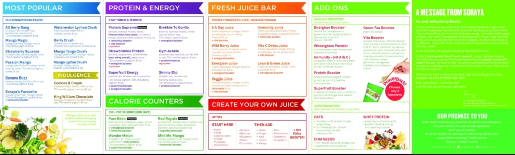 BOOST JUICE BAR MENU SINGAPORE