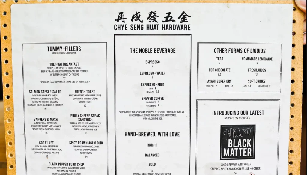 CHYE SENG HUAT MENU SINGAPORE