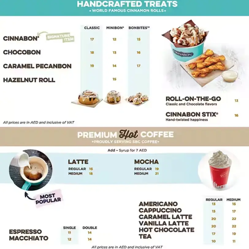 CINNABON MENU SINGAPORE