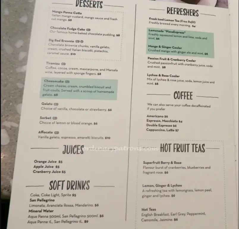 PIZZA EXPRESS MENU  