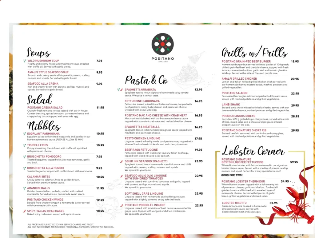 POSITANO RISTO MENU SINGAPORE