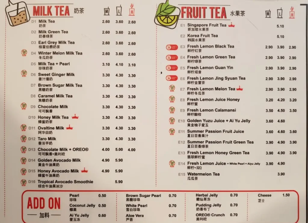 SHARETEA MENU SINGAPORE