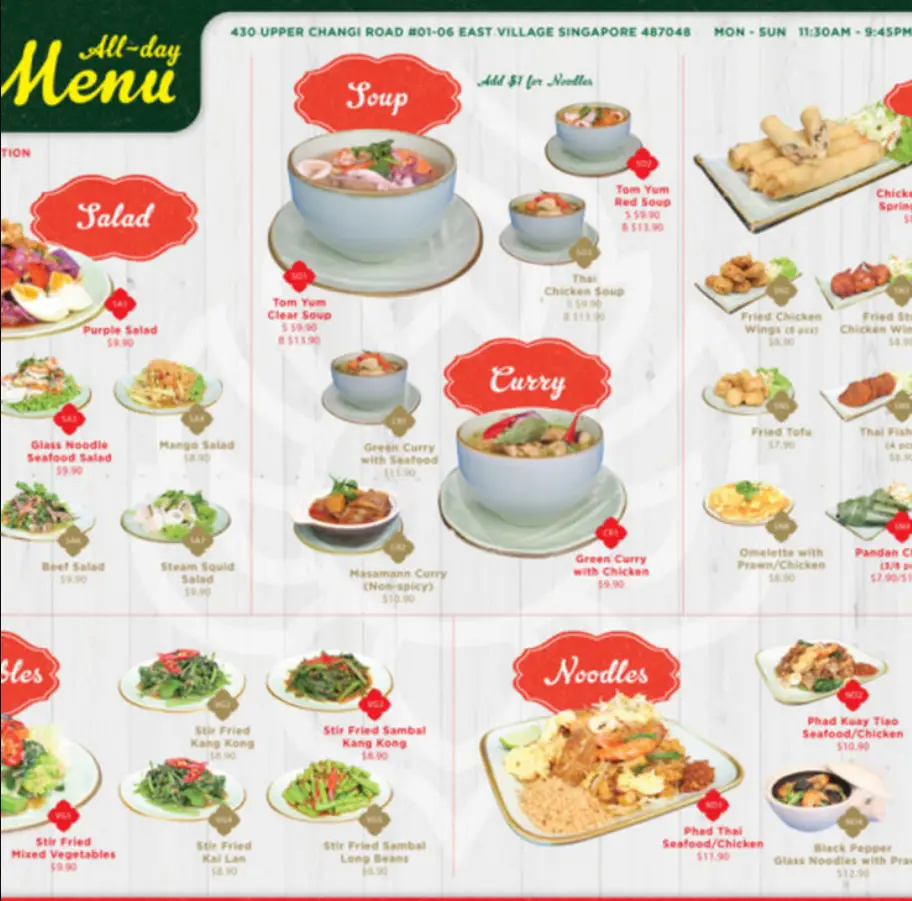 THAI THAI MENU SINGAPORE